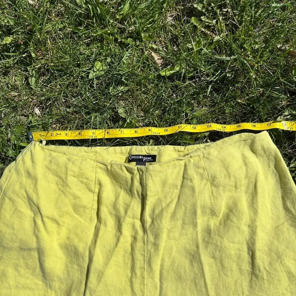 Vintage Yellow Linen Tailored Cropped Pants Size 18W
